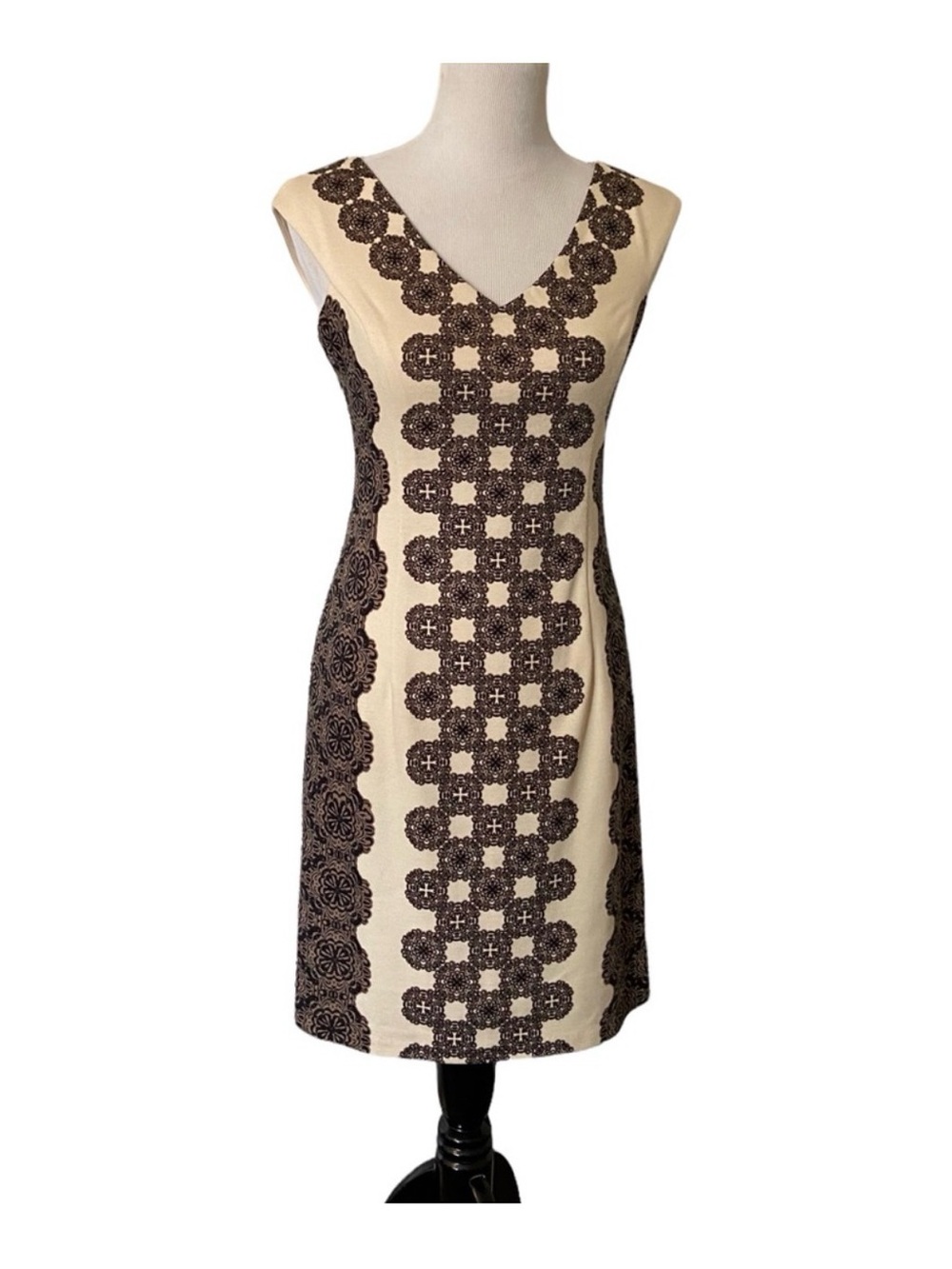 Maggy London Cream Dress with Brown Trim